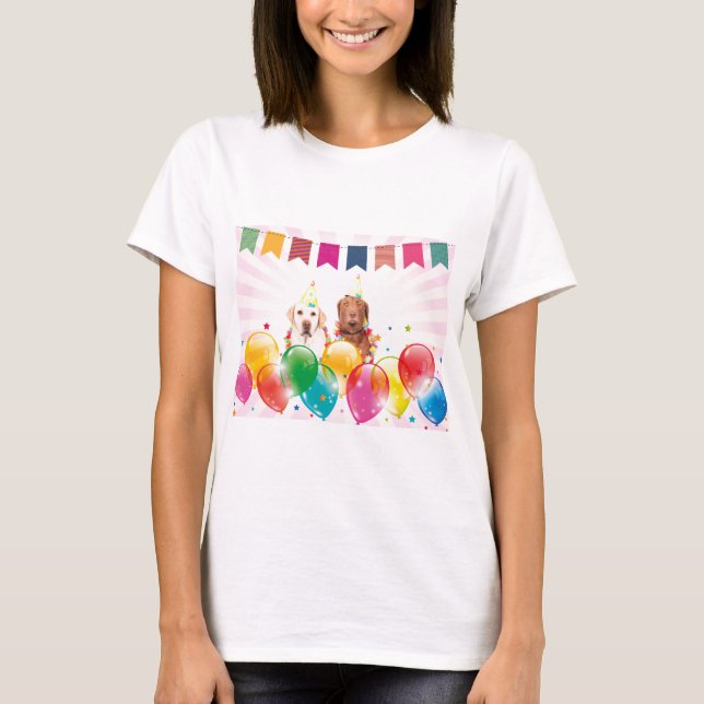 Labrador Retriever Dog Balloons Birthday T-Shirt (Front)