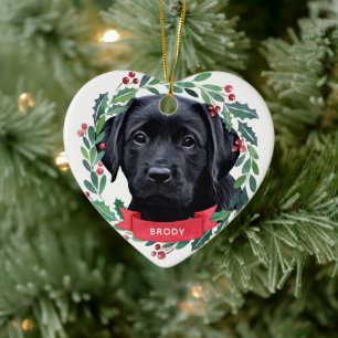 Labrador Retriever Dog Christmas Heart Black Lab Ceramic Tree Decoration