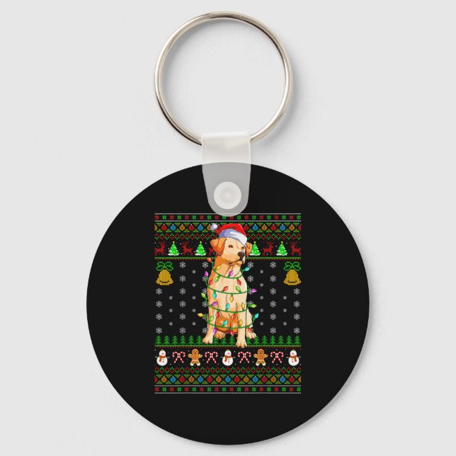 Labrador Retriever Dog Christmas Lights Ugly Sweat Key Ring (Front)
