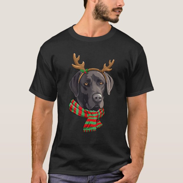 Labrador Retriever Dog Christmas Reindeer Santa Ha T-Shirt (Front)