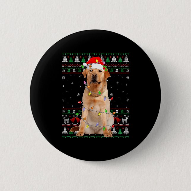 Labrador Retriever Dog Christmas Ugly Sweater Ligh 6 Cm Round Badge (Front)