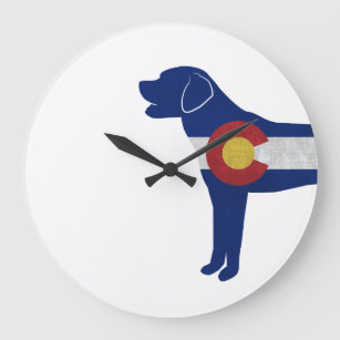 Labrador Retriever Dog Colorado Flag Silhouette Large Clock