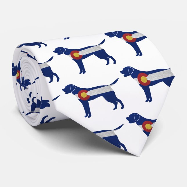 Labrador Retriever Dog Colorado Flag Silhouette Tie (Rolled)