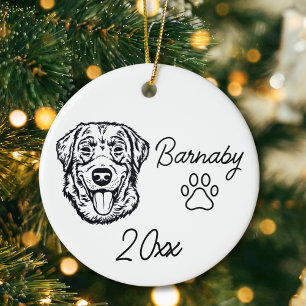 Labrador Retriever Dog Custom Name & Year Line Art Ceramic Tree Decoration
