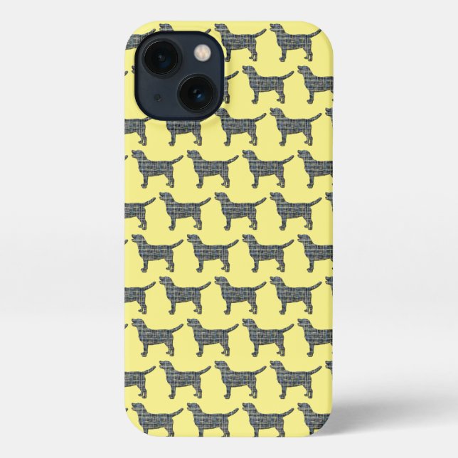 Labrador Retriever Dog Cute Silhouette Grid Yellow iPhone Case (Back)