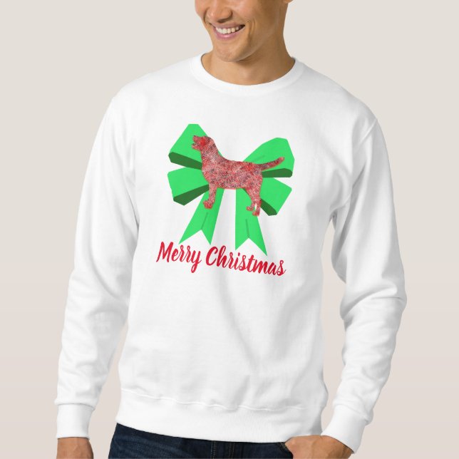 Labrador Retriever Dog & Green Bow Christmas Sweatshirt (Front)