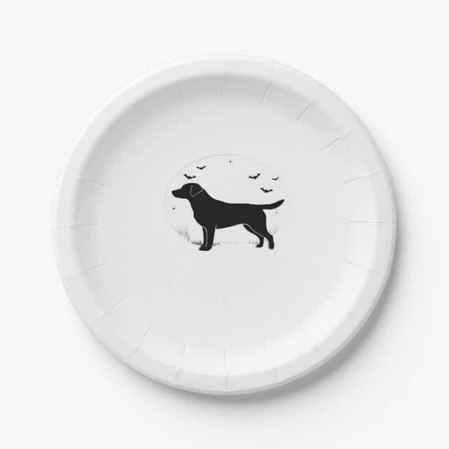 Labrador Retriever Dog � Halloween Moon Silhouette Paper Plate (Front)
