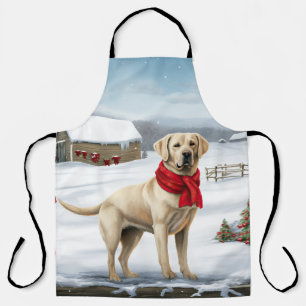 Labrador Retriever Dog in Snow Christmas Apron