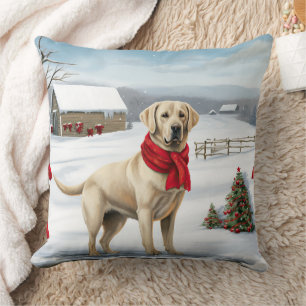 Labrador Retriever Dog in Snow Christmas Cushion