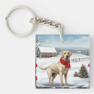 Labrador Retriever Dog in Snow Christmas Key Ring