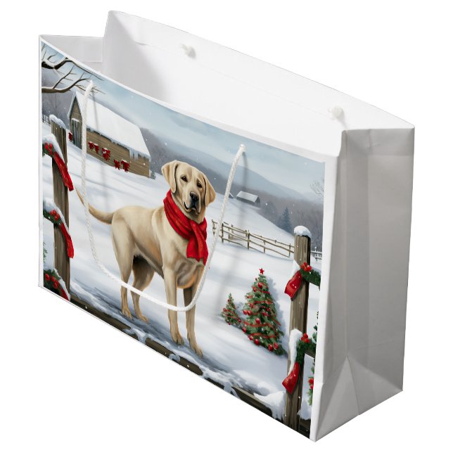 Labrador Retriever Dog in Snow Christmas Large Gift Bag (Front Angled)