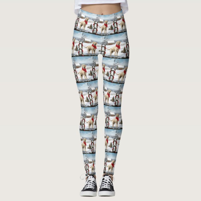 Labrador Retriever Dog in Snow Christmas Leggings (Front)