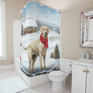 Labrador Retriever Dog in Snow Christmas Shower Curtain