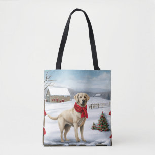 Labrador Retriever Dog in Snow Christmas Tote Bag