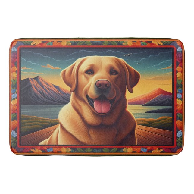 Labrador Retriever Dog Landscape Floral decorative Bath Mat (Front)
