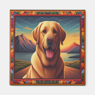 Labrador Retriever Dog Landscape Floral decorative Magnet