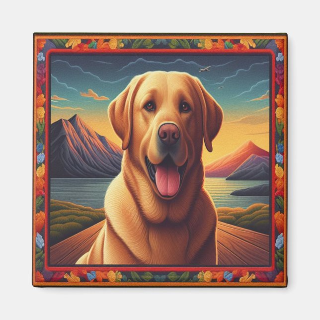 Labrador Retriever Dog Landscape Floral decorative Magnet (Front)