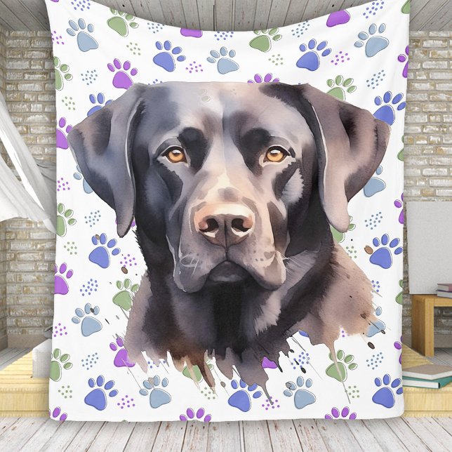 Labrador Retriever Dog Modern Colourful Paw Prints Fleece Blanket (Creator Uploaded)