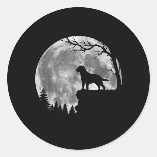 Labrador Retriever Dog Moon Silhouette Halloween Classic Round Sticker (Front)