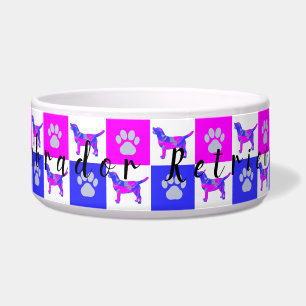 Labrador Retriever Dog & Paw Pink & Blue Pet Bowl