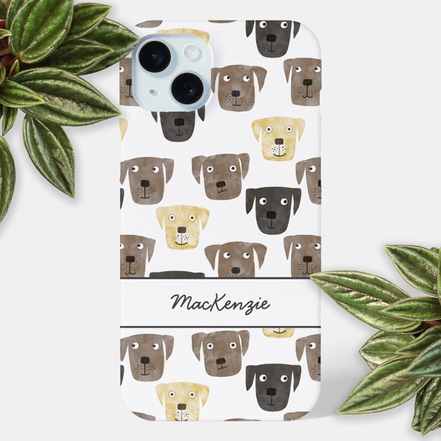 Labrador Retriever Dog Personalised Case-Mate iPhone Case (Fun watercolor Labrador Retriever dog pattern personalized name cell phone case)