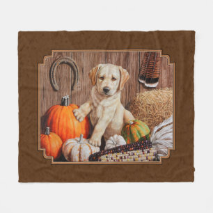 Labrador Retriever Dog & Pumpkins Brown Fleece Blanket
