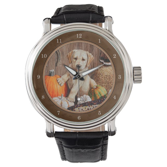 Labrador Retriever Dog & Pumpkins Brown Watch (Front)