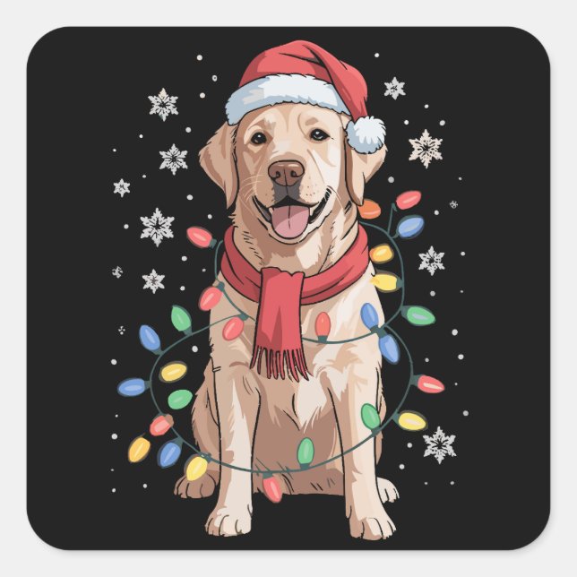 Labrador Retriever Dog Santa Clause Hat Xmas Xmas Square Sticker (Front)