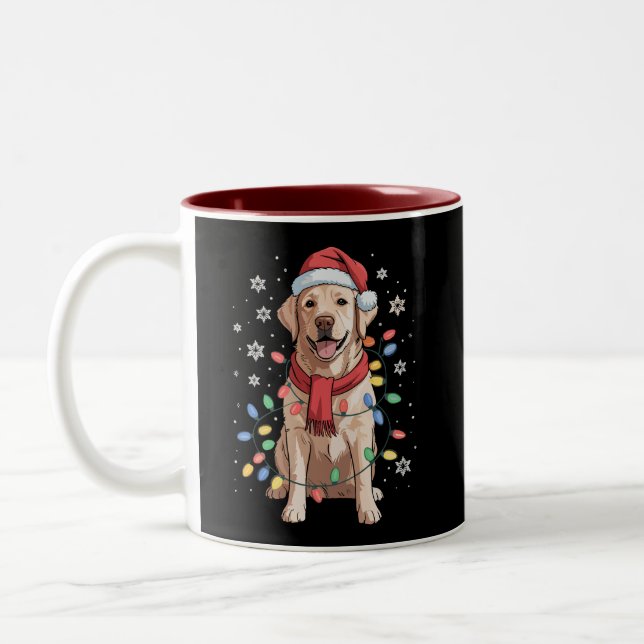 Labrador Retriever Dog Santa Clause Hat Xmas Xmas Two-Tone Coffee Mug (Left)