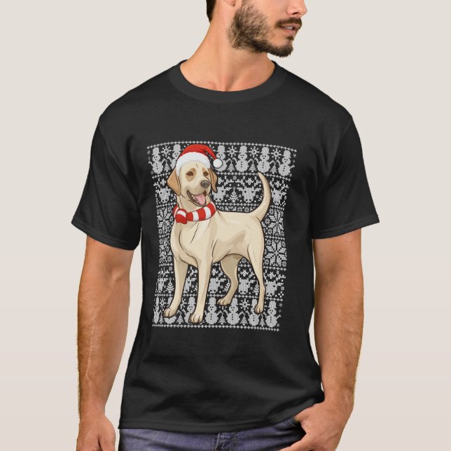 Labrador Retriever Dog Santa Hat Men Women Ugly Ch T-Shirt (Front)