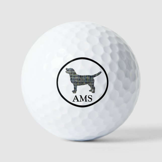 Labrador Retriever Dog Silhouette Yellow&Blue Grid Golf Balls (Front)