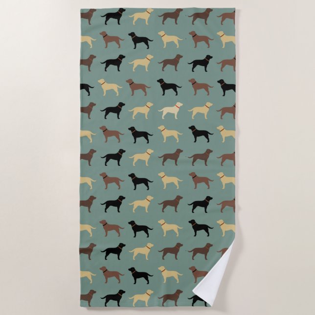 Labrador Retriever Dog Silhouettes Pattern Labs Beach Towel (Front)