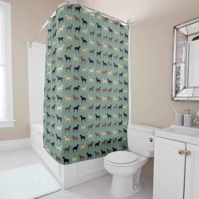 Labrador Retriever Dog Silhouettes Pattern Labs Shower Curtain (In Situ)