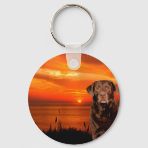 Labrador Retriever Dog Sitting beside Sunset Key Ring