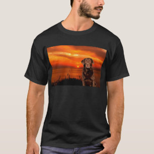 Labrador Retriever Dog Sitting beside Sunset T-Shirt