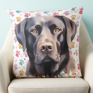 Labrador Retriever Dog Trendy Colourful Paw Prints Cushion