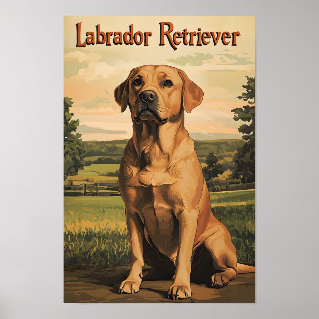 Labrador Retriever Dog Vintage Art Poster (Front)
