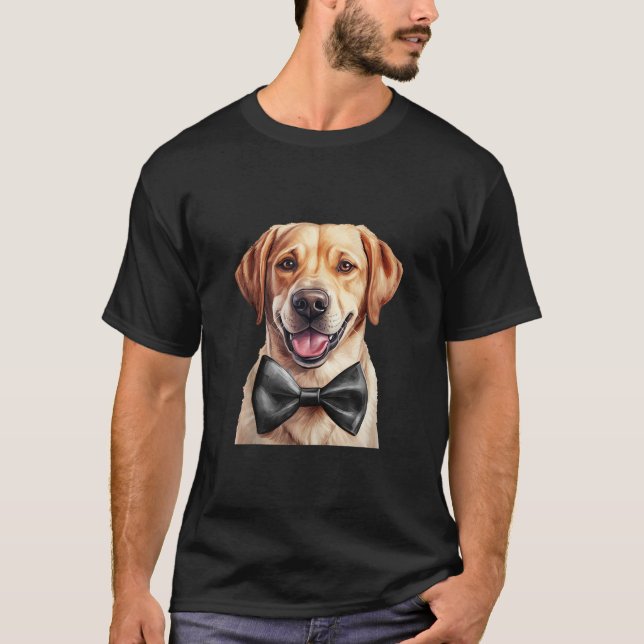 Labrador Retriever Dog Wearing Bow Tie Black Neckw T-Shirt (Front)