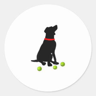 labrador retriever dog with yellow lab tennis ball classic round sticker