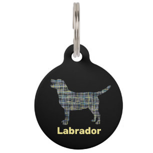 Labrador Retriever Dog Yellow & Blue Grid Lines Pet Tag