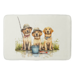 Labrador Retriever Dogs Fishing Bath Mat