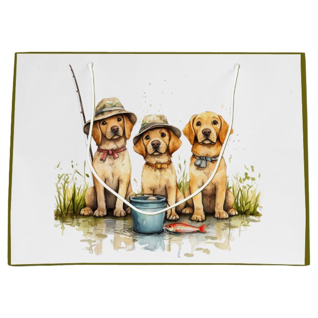 Labrador Retriever Dogs Fishing Large Gift Bag (Front)
