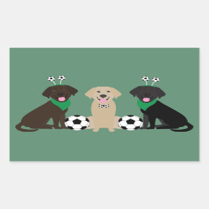 Labrador Retriever Dogs Playing Soccer Rectangular Sticker