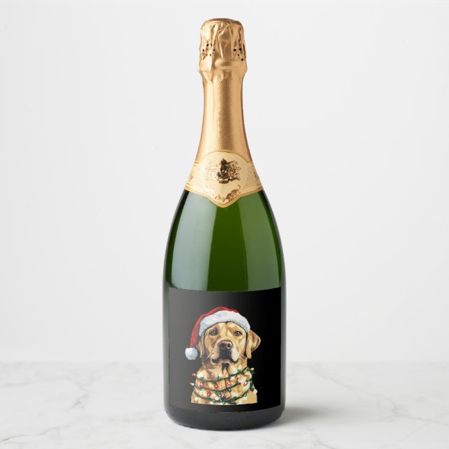 Labrador Retriever Dogs Tree Christmas Sweater Xma Sparkling Wine Label (Front)