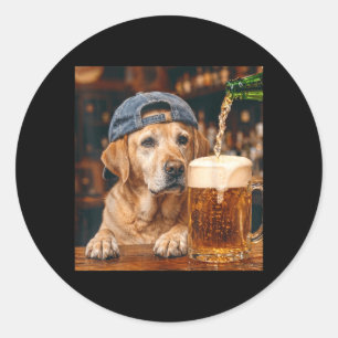 Labrador Retriever Drinking Beer Funny Dog Meme Classic Round Sticker
