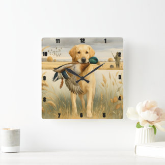 Labrador Retriever Duck Hunting Square Wall Clock