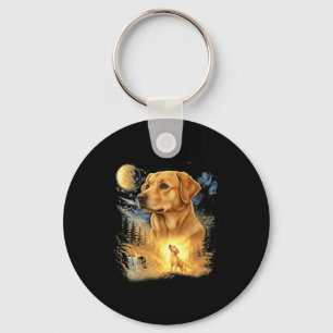 Labrador retriever howling to the moon vintage key ring