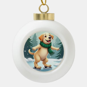 Labrador Retriever Ice Skating Christmas Painting Ceramic Ball Christmas Ornament