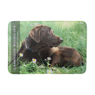 Labrador Retriever In Grass and Purple Flowers Bath Mat