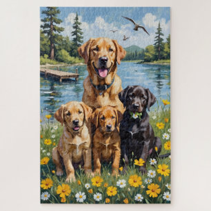 Labrador Retriever Lakeside Meadow Art Jigsaw Puzzle